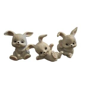 3 Vintage Homco Tumbling Playful Rabbit Bunnies #1458 Figurines Ceramic Easter